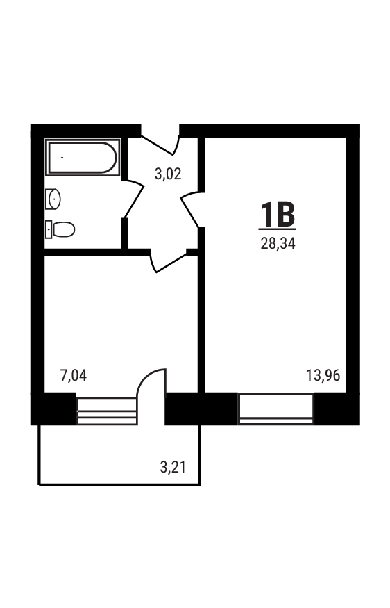 1 комн. квартира, 28.3 м², 2 этаж 
