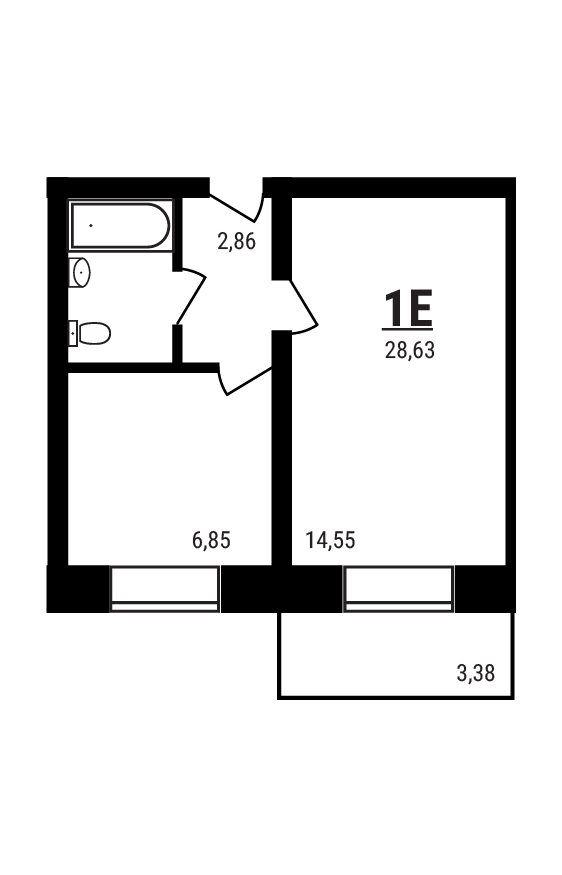 1 комн. квартира, 28.6 м², 4 этаж 