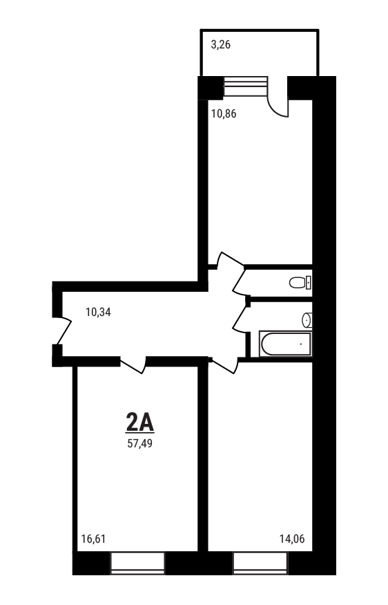 2 комн. квартира, 57.5 м², 5 этаж 