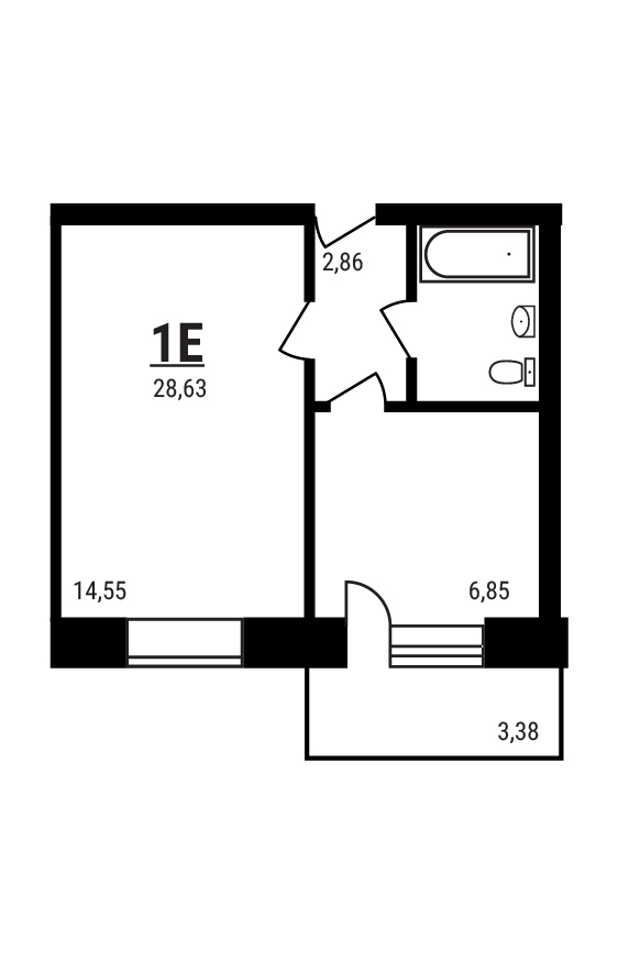 1 комн. квартира, 28.6 м², 2 этаж 