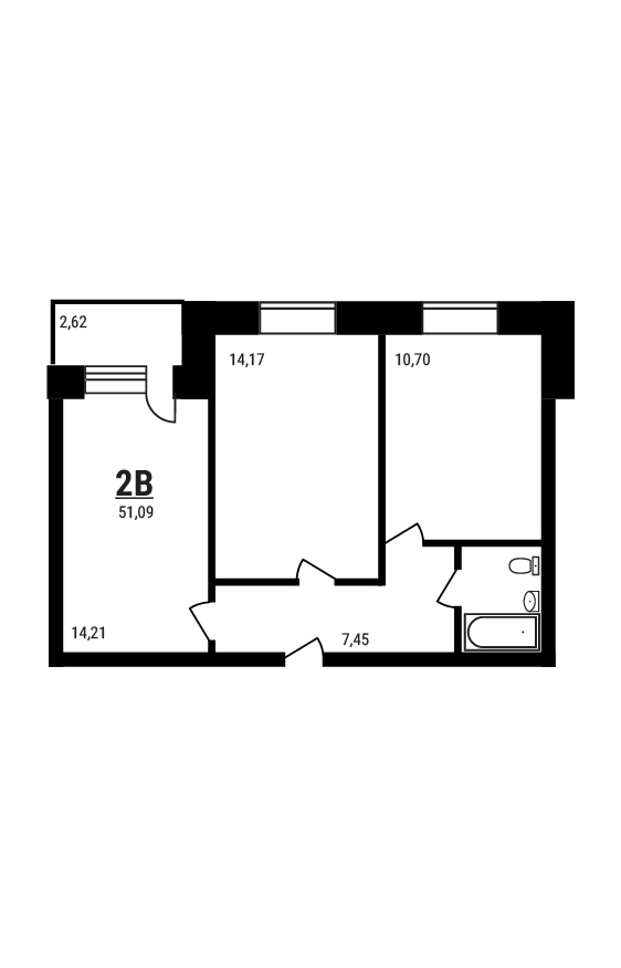 2 комн. квартира, 51.1 м², 4 этаж 