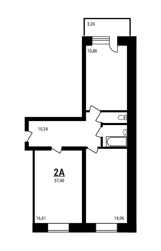 2 комн. квартира, 57.4 м², 1 этаж 