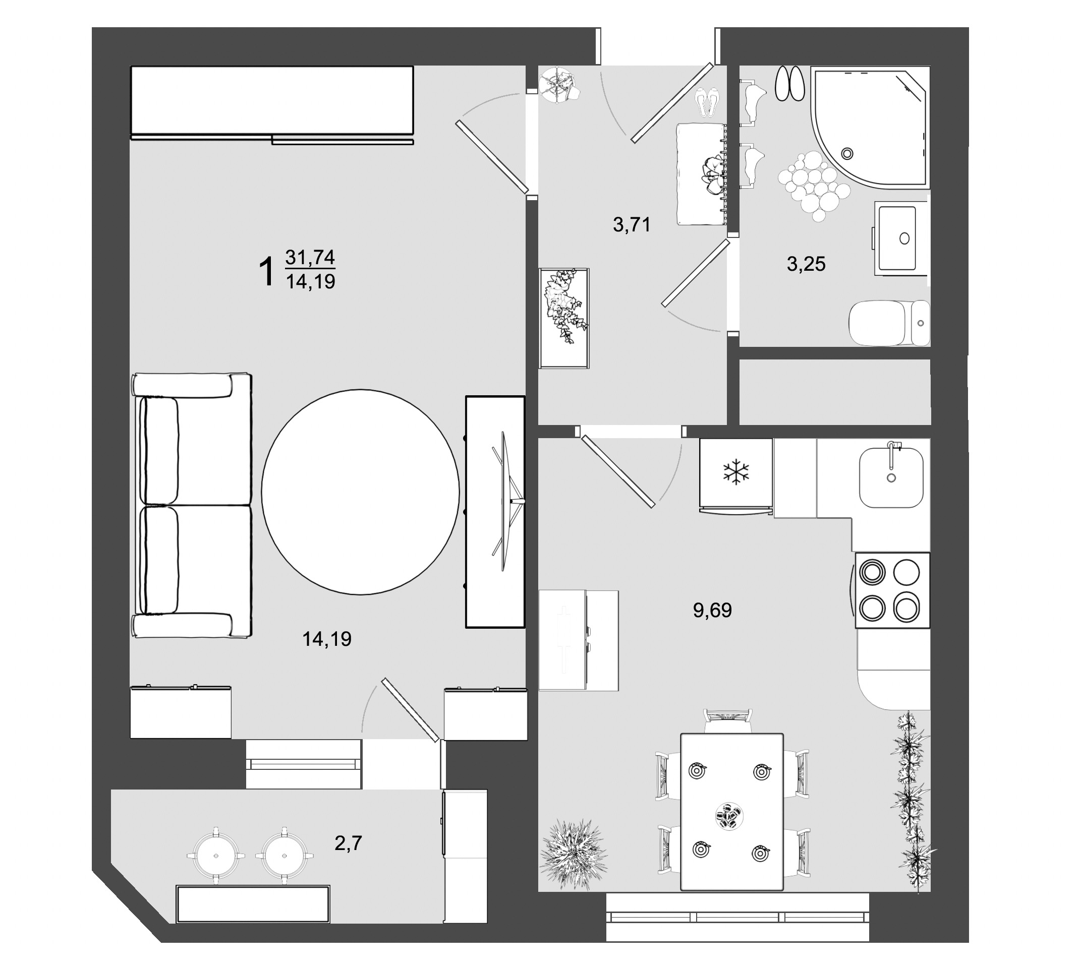 1 комн. квартира, 31.7 м², 8 этаж 
