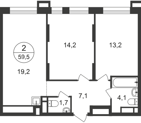 2 комн. квартира, 59.5 м², 18 этаж  (из 21)