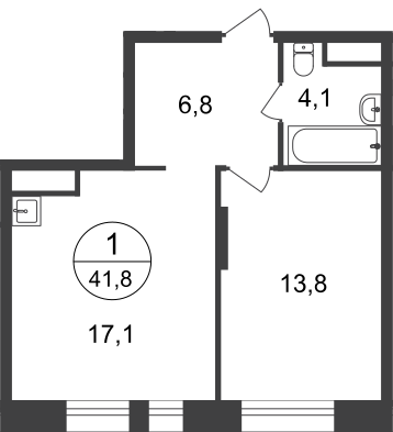 1 комн. квартира, 41.8 м², 19 этаж  (из 22)