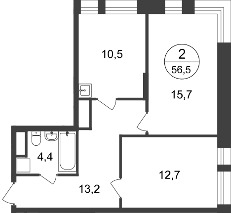 2 комн. квартира, 56.5 м², 9 этаж  (из 22)