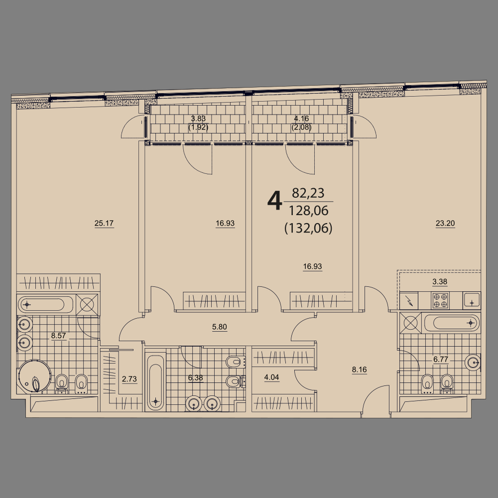 4 комн. квартира, 139.2 м², 19 этаж 