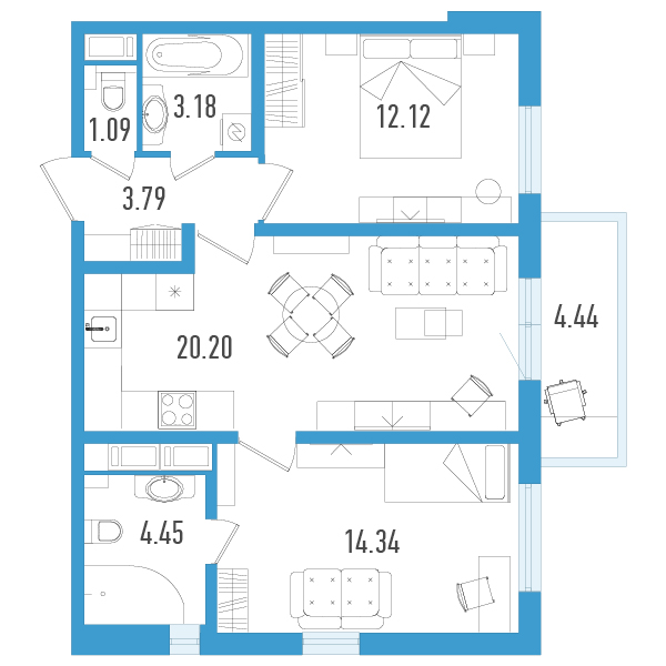 1 комн. квартира, 60.5 м², 5 этаж 