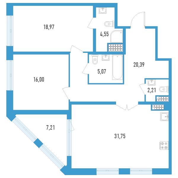 1 комн. квартира, 102.6 м², 12 этаж 
