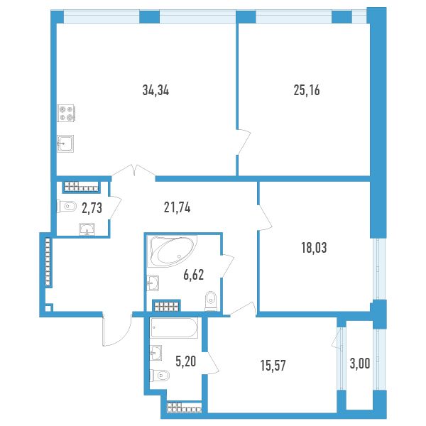1 комн. квартира, 130.9 м², 13 этаж 