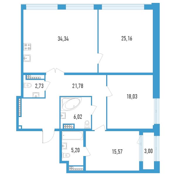 1 комн. квартира, 130.9 м², 12 этаж 