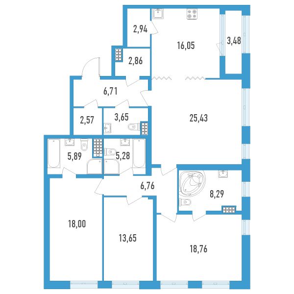 4 комн. квартира, 138.6 м², 11 этаж 