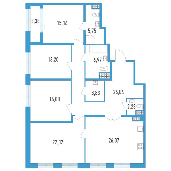 4 комн. квартира, 139.3 м², 11 этаж 