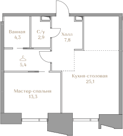 1 комн. квартира, 58.8 м², 2 этаж  (из 18)