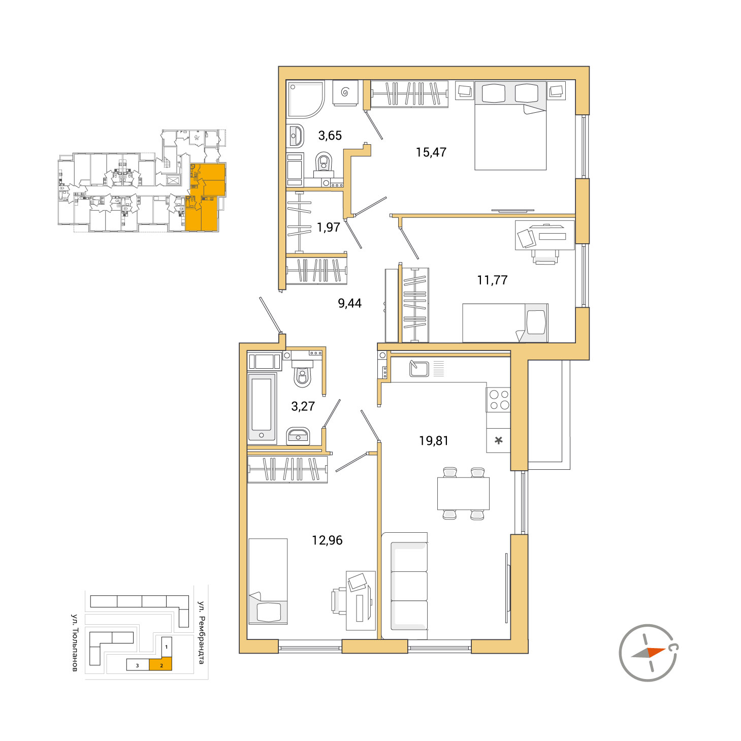 3 комн. квартира, 78.3 м², 1 этаж 