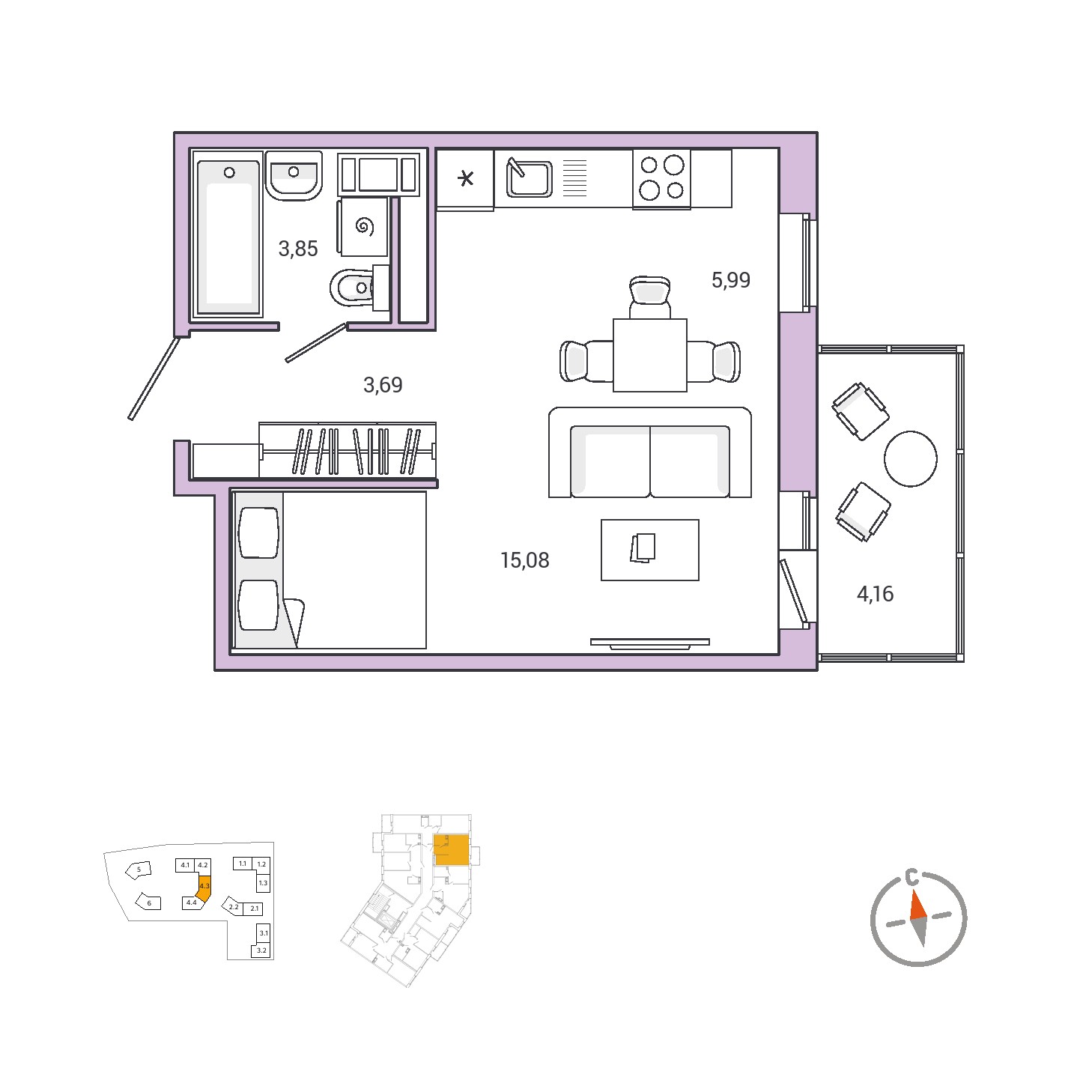 1 комн. квартира, 32.8 м², 2 этаж 
