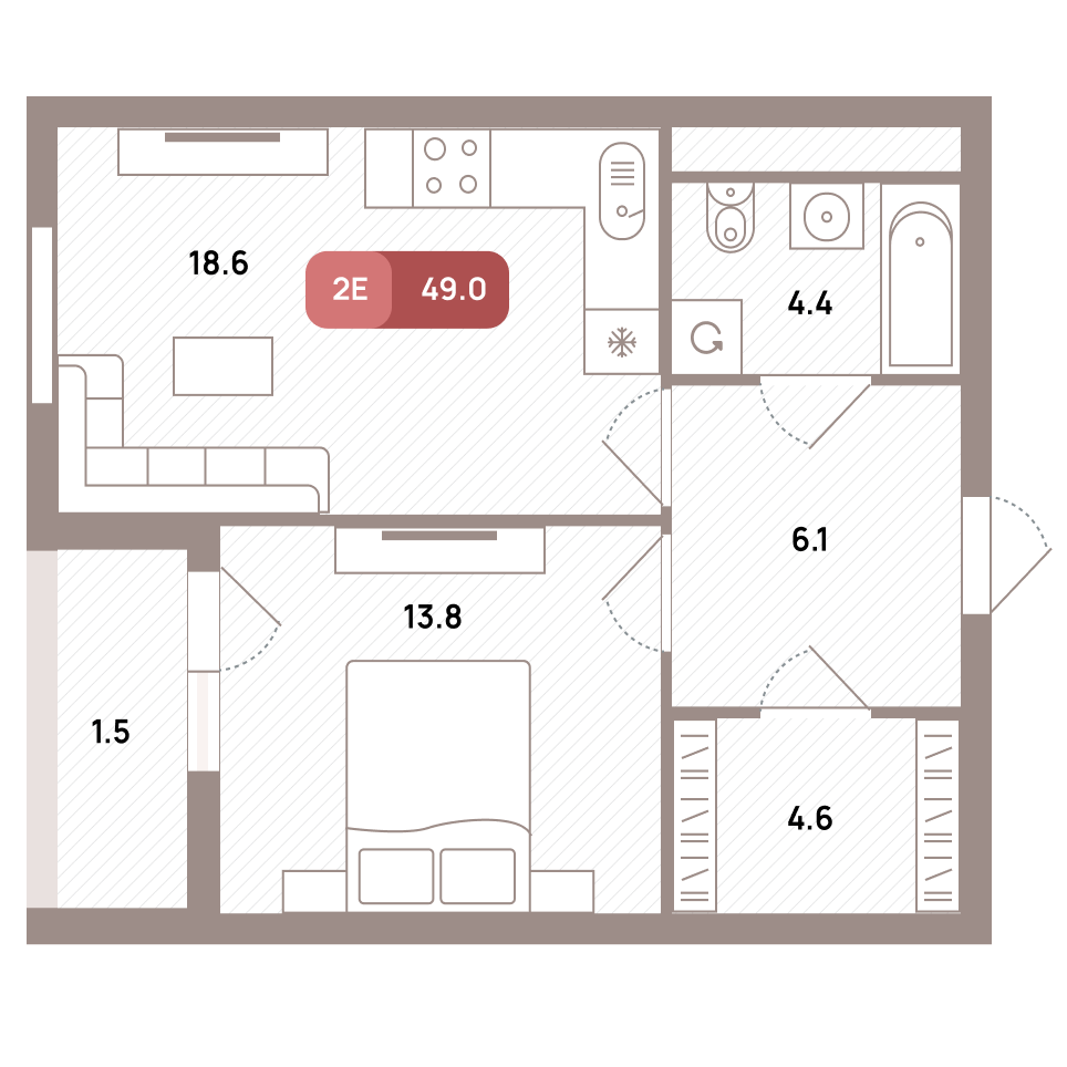 2 комн. квартира, 49 м², 2 этаж 