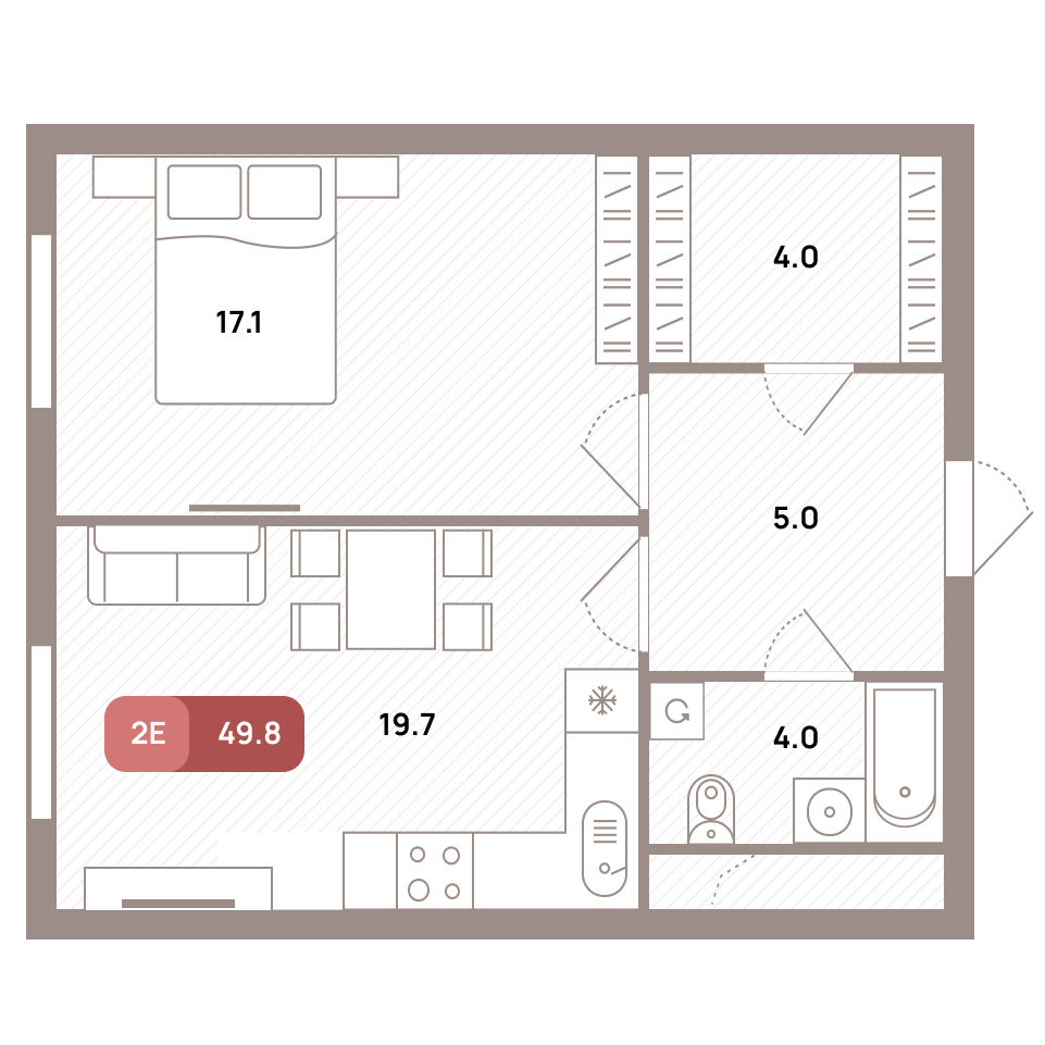 2 комн. квартира, 49.8 м², 2 этаж 