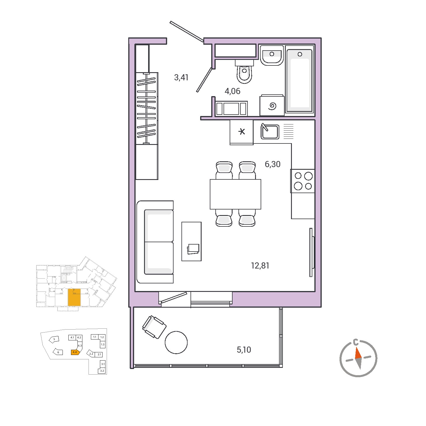 1 комн. квартира, 31.7 м², 3 этаж 