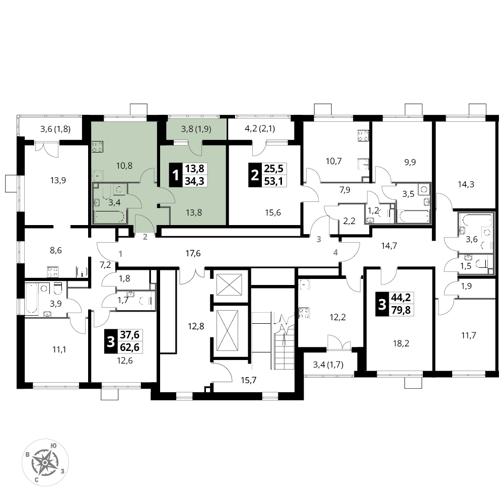 1 комн. квартира, 34.2 м², 24 этаж 