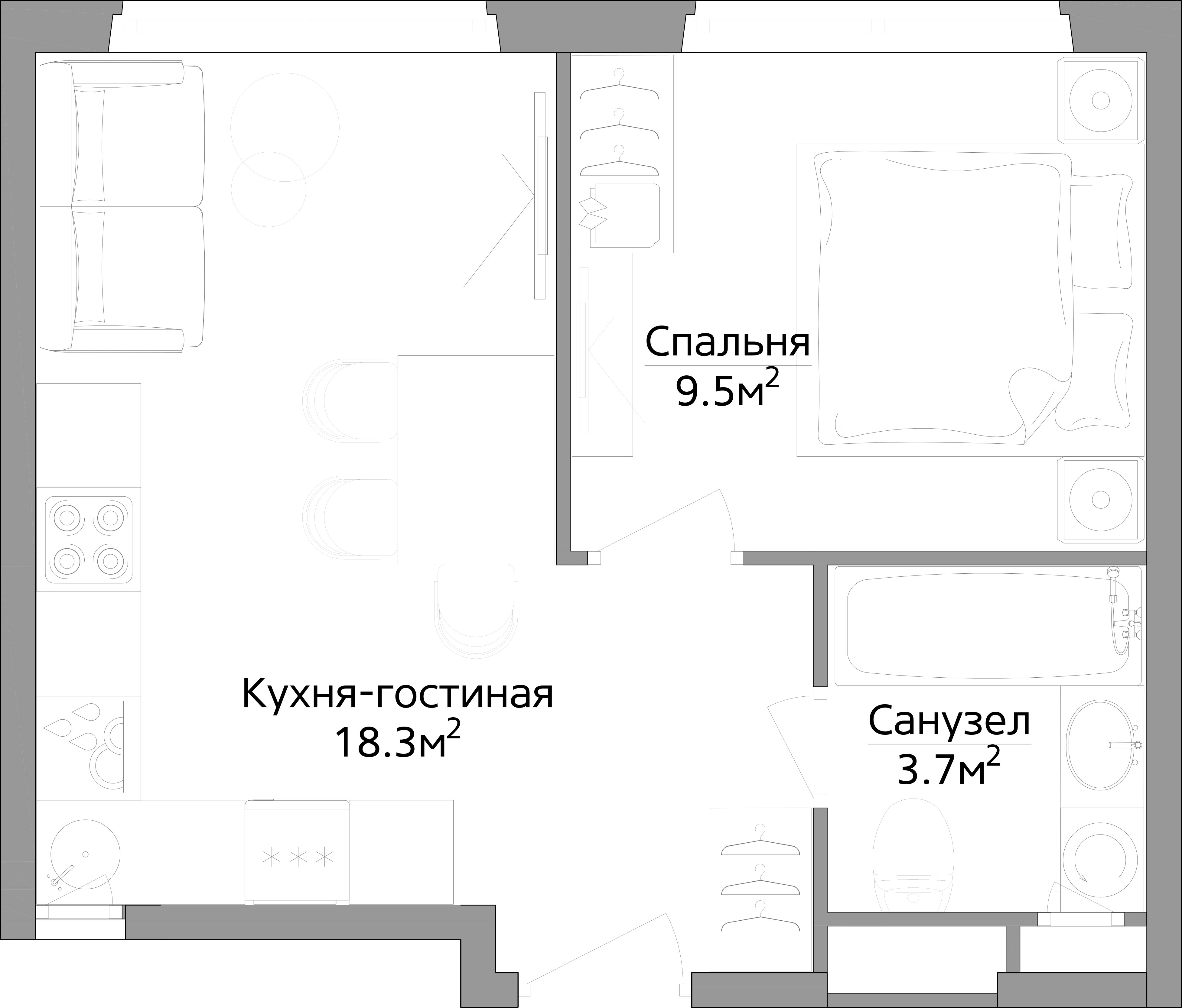 2 комн. квартира, 32.1 м², 10 этаж 