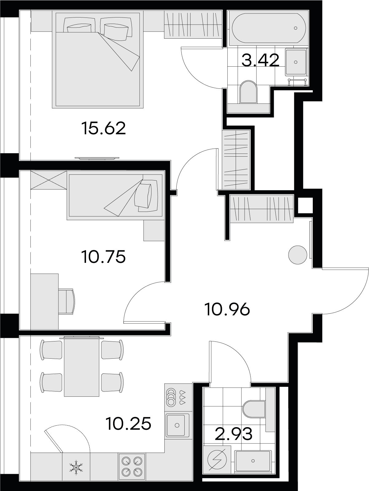 2 комн. квартира, 53.9 м², 16 этаж 