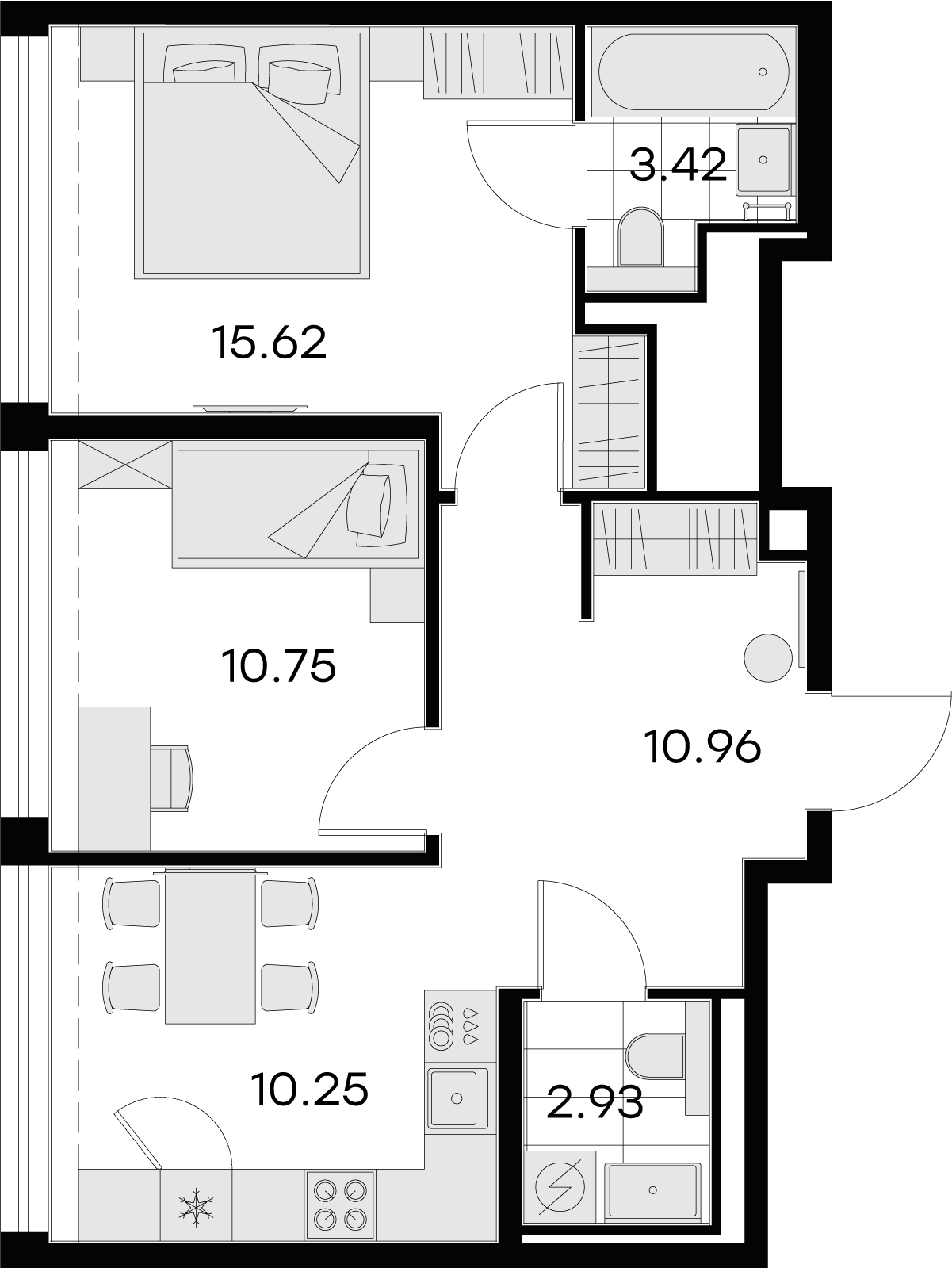 2 комн. квартира, 53.9 м², 17 этаж 