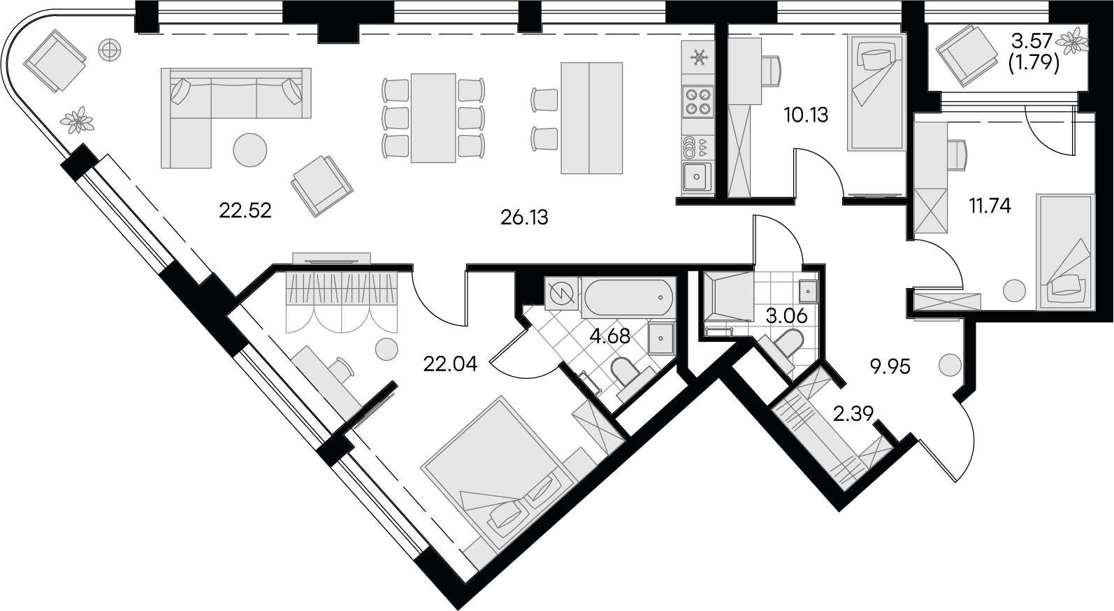 3 комн. квартира, 114.4 м², 4 этаж 