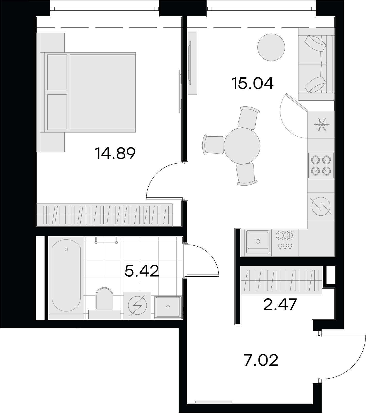 1 комн. квартира, 44.8 м², 2 этаж 