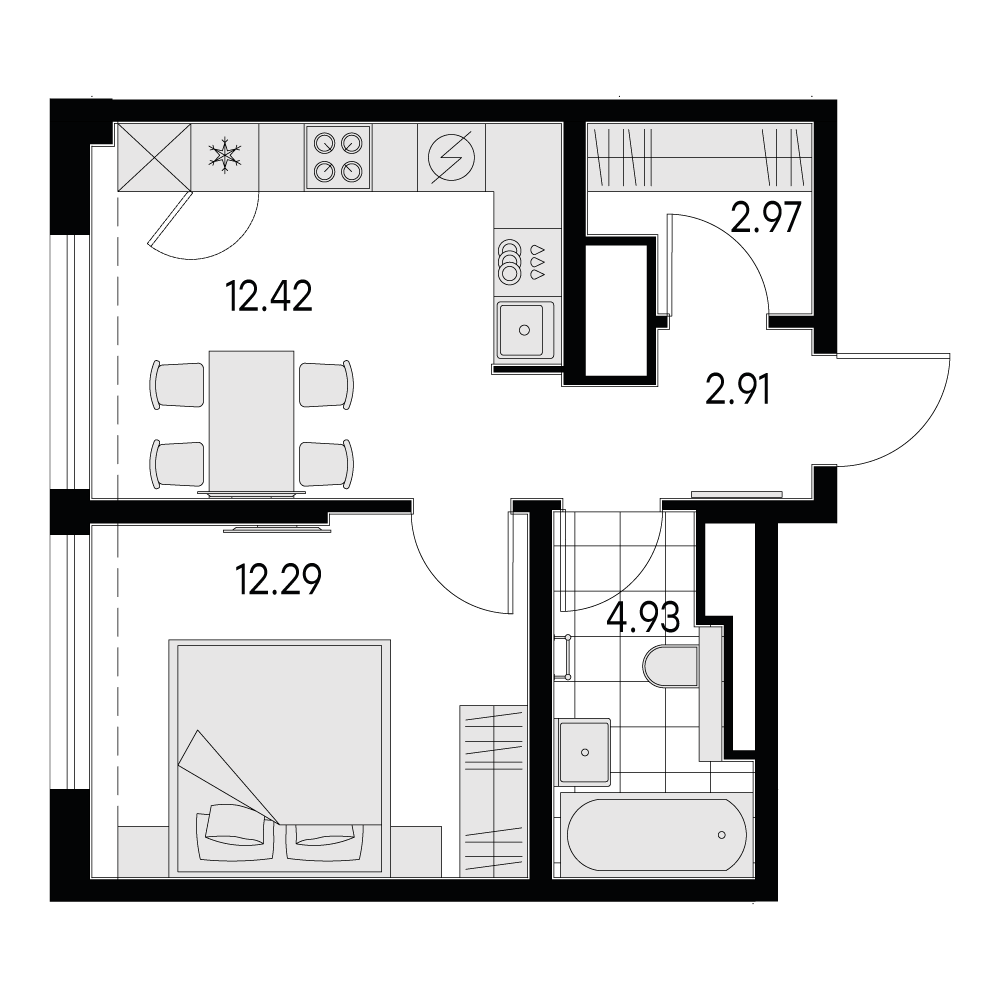 1 комн. квартира, 35.5 м², 12 этаж 