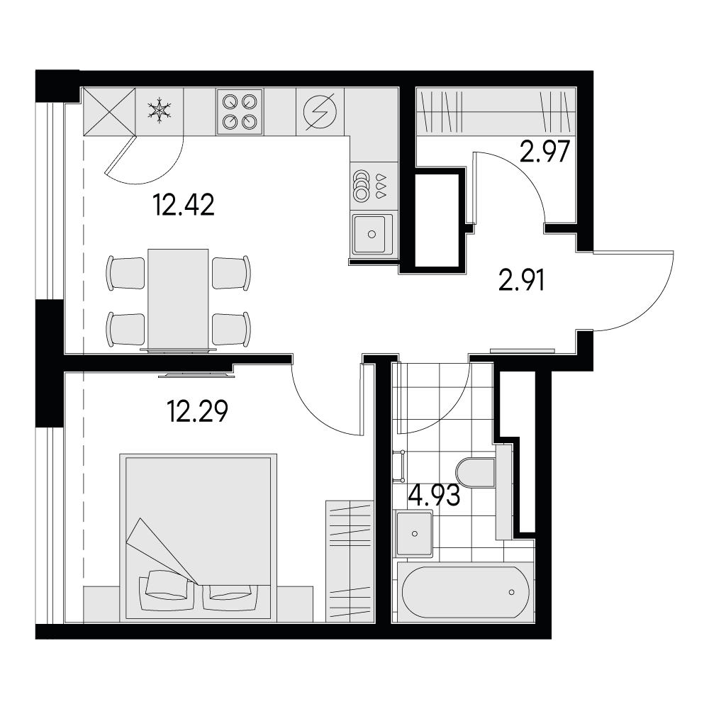1 комн. квартира, 35.5 м², 15 этаж 