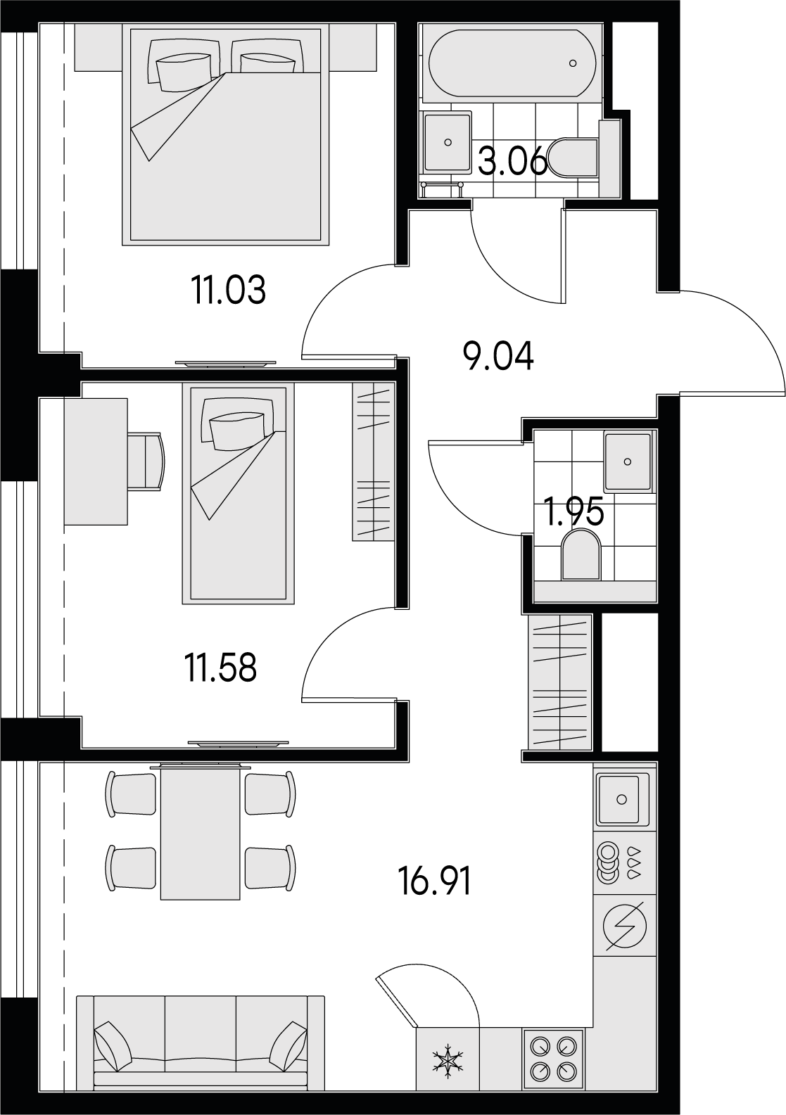1 комн. квартира, 53.6 м², 4 этаж 