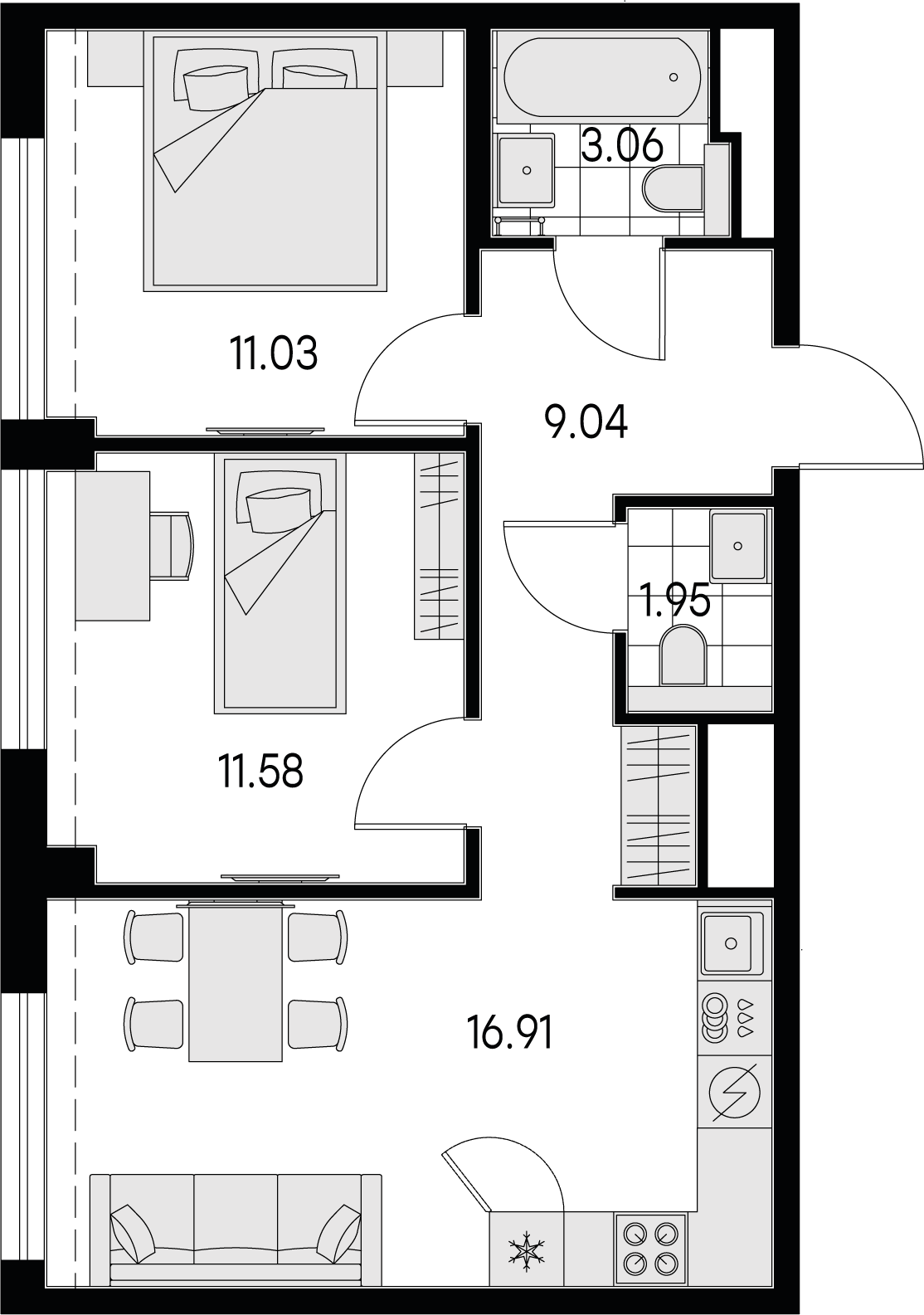 1 комн. квартира, 53.6 м², 7 этаж 