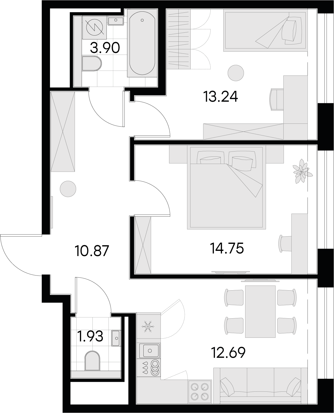 2 комн. квартира, 57.4 м², 11 этаж 