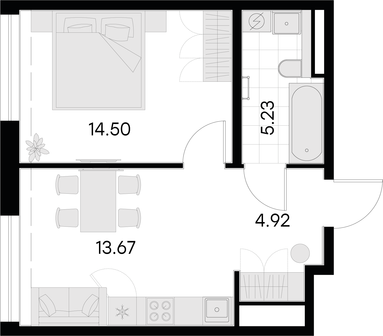 1 комн. квартира, 38.3 м², 14 этаж 