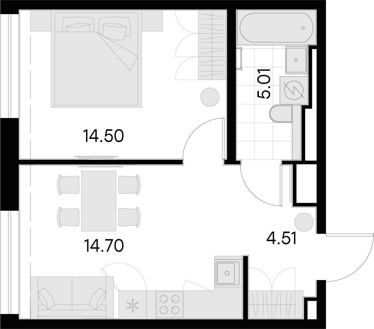 1 комн. квартира, 38.7 м², 15 этаж 