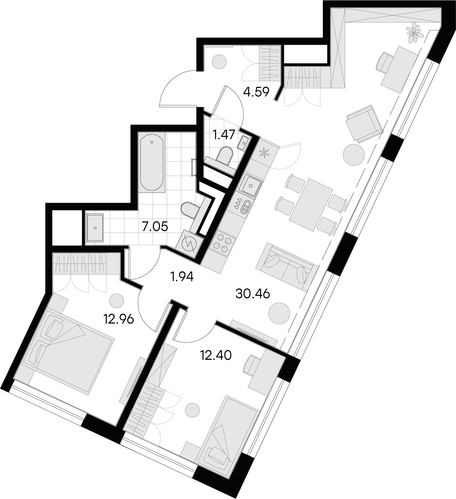 1 комн. квартира, 70.9 м², 16 этаж 