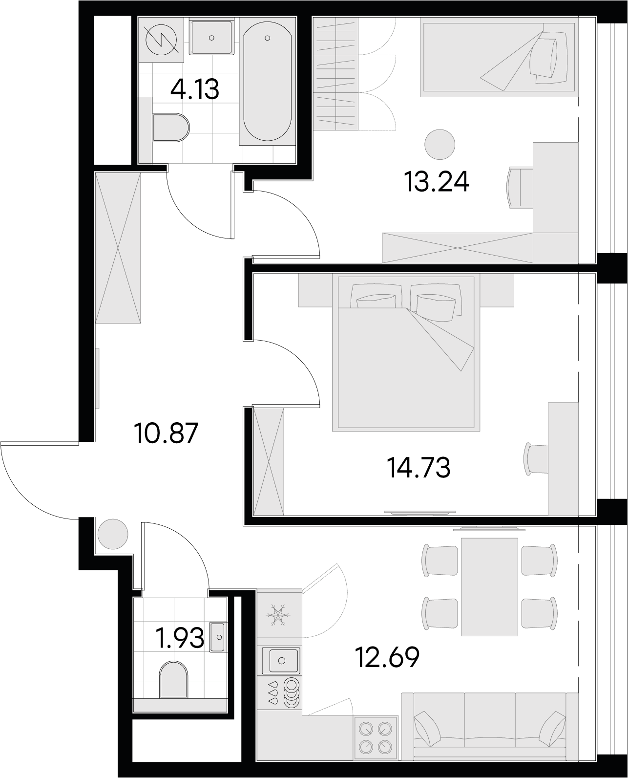 2 комн. квартира, 57.6 м², 17 этаж 