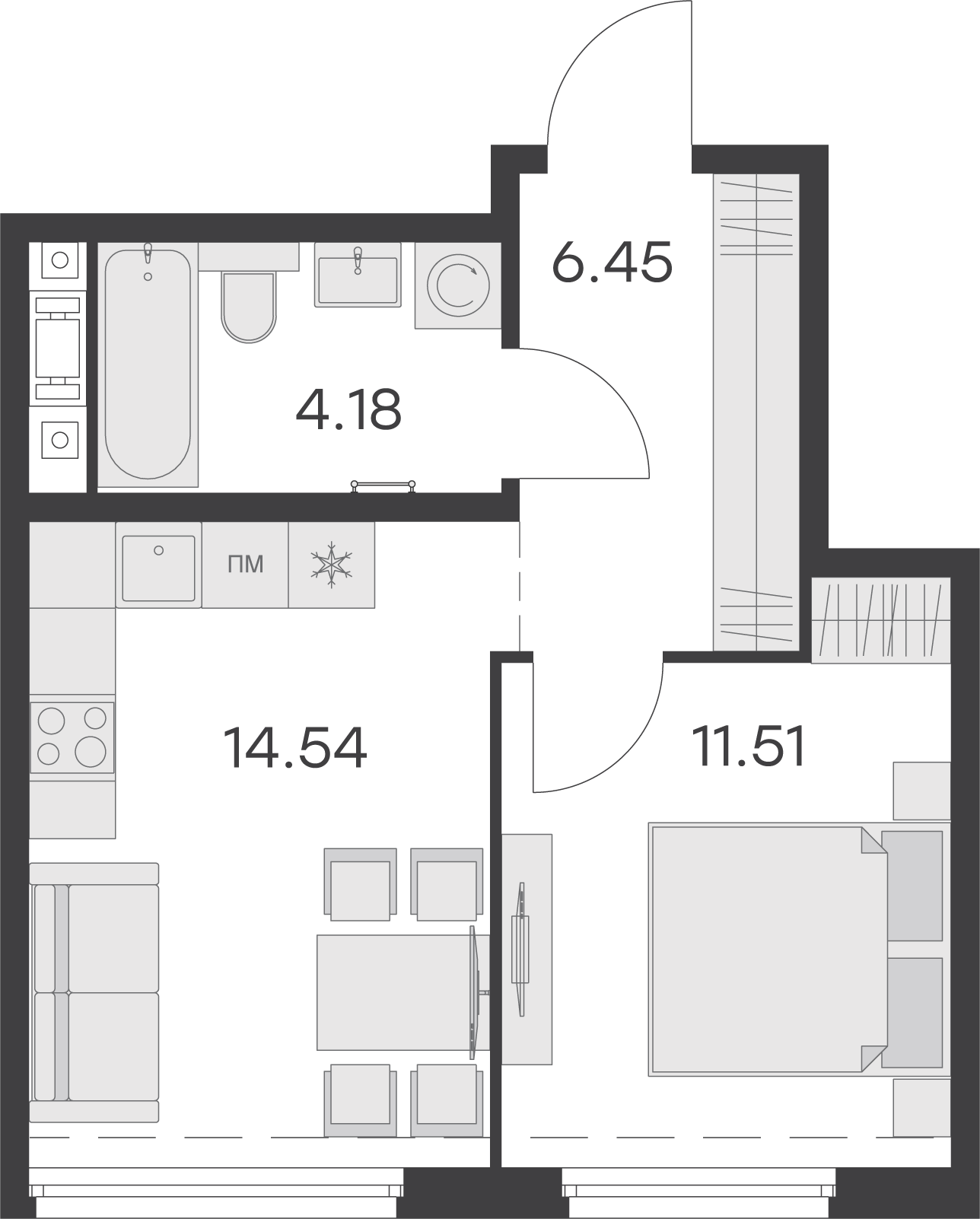 1 комн. квартира, 36.7 м², 13 этаж 