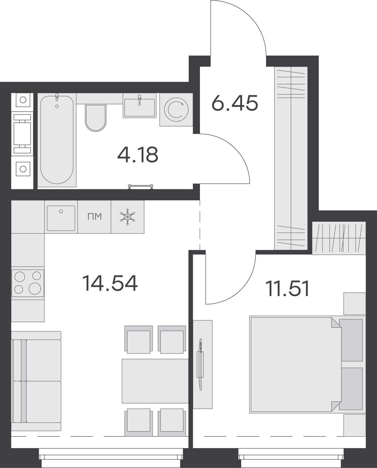 1 комн. квартира, 36.7 м², 16 этаж 