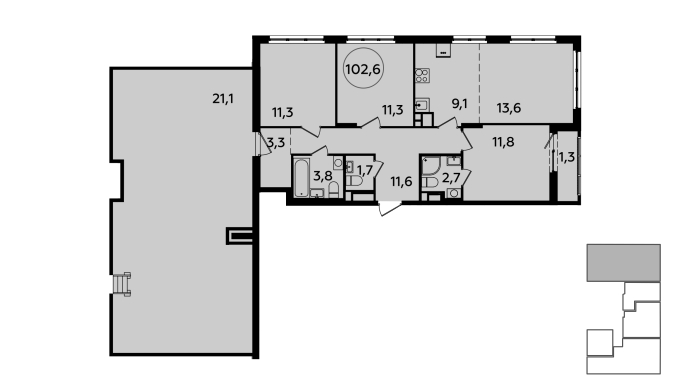4 комн. квартира, 102.6 м², 10 этаж 