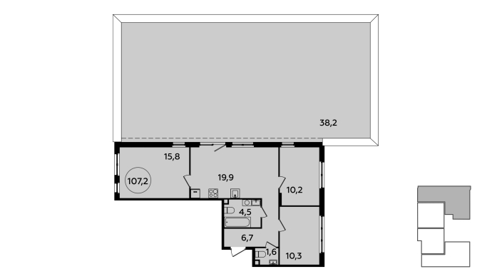 3 комн. квартира, 107.2 м², 2 этаж 