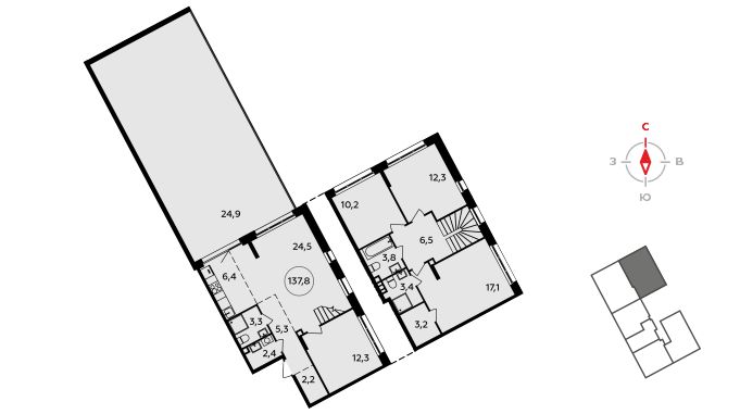 5 комн. квартира, 137.6 м², 2 этаж 