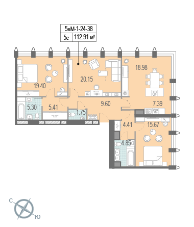 4 комн. квартира, 114.5 м², 31 этаж 