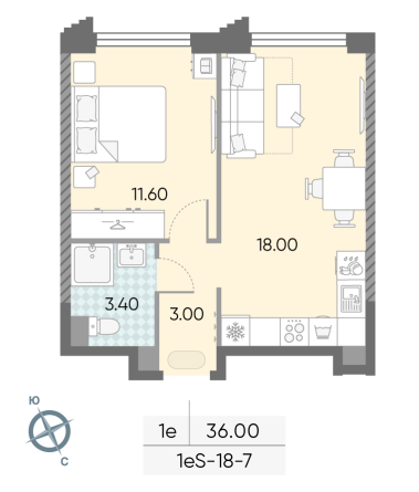 1 комн. квартира, 36 м², 7 этаж 