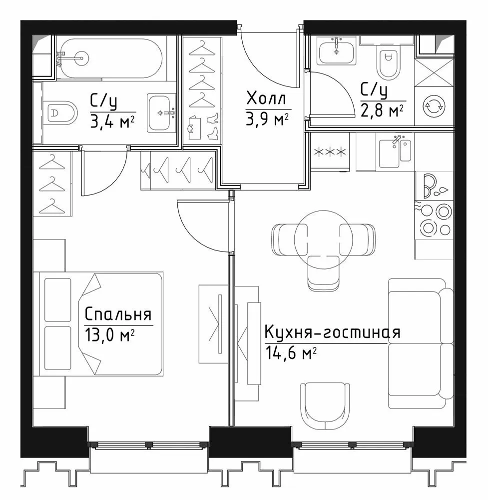 1 комн. квартира, 37.7 м², 18 этаж 