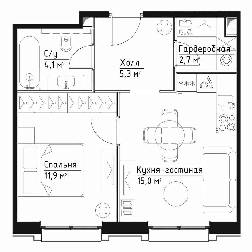 1 комн. квартира, 39 м², 18 этаж 