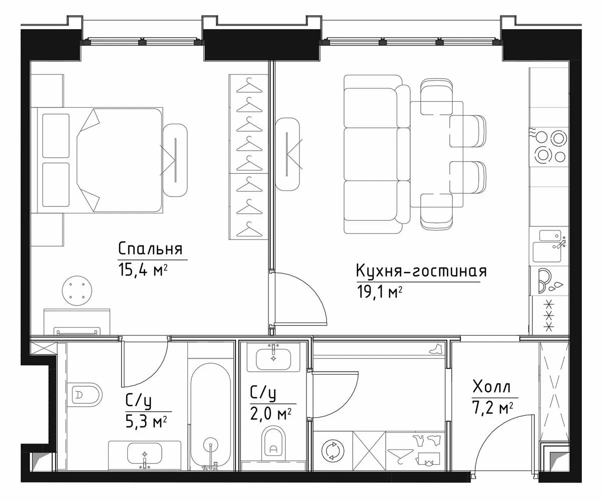 1 комн. квартира, 49 м², 3 этаж 