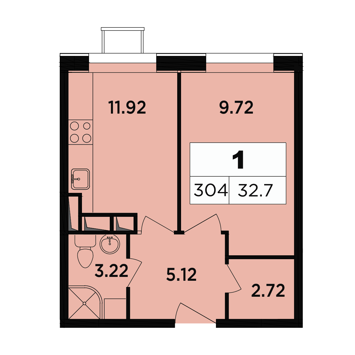1 комн. квартира, 31.3 м², 13 этаж 