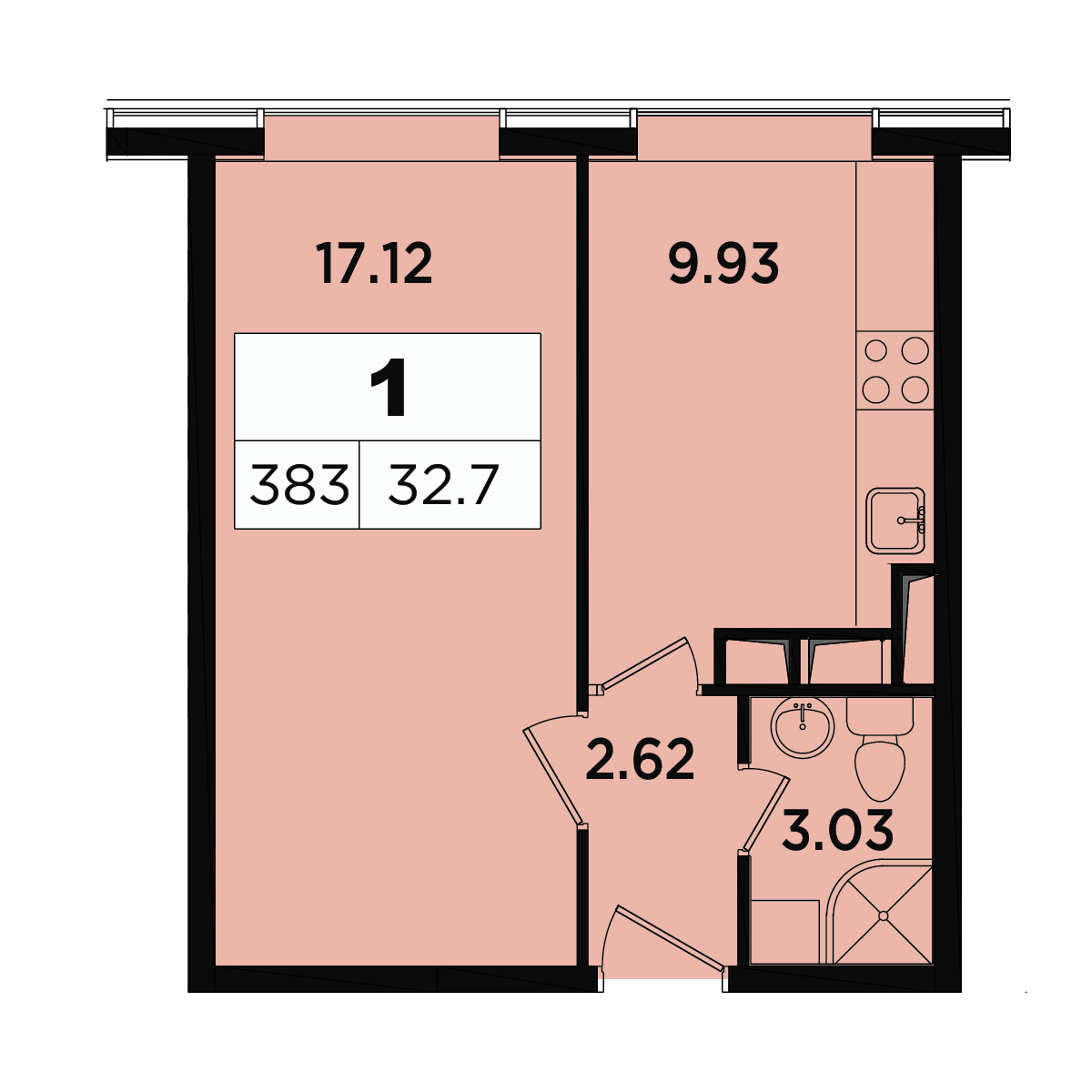 1 комн. квартира, 32.2 м², 17 этаж 